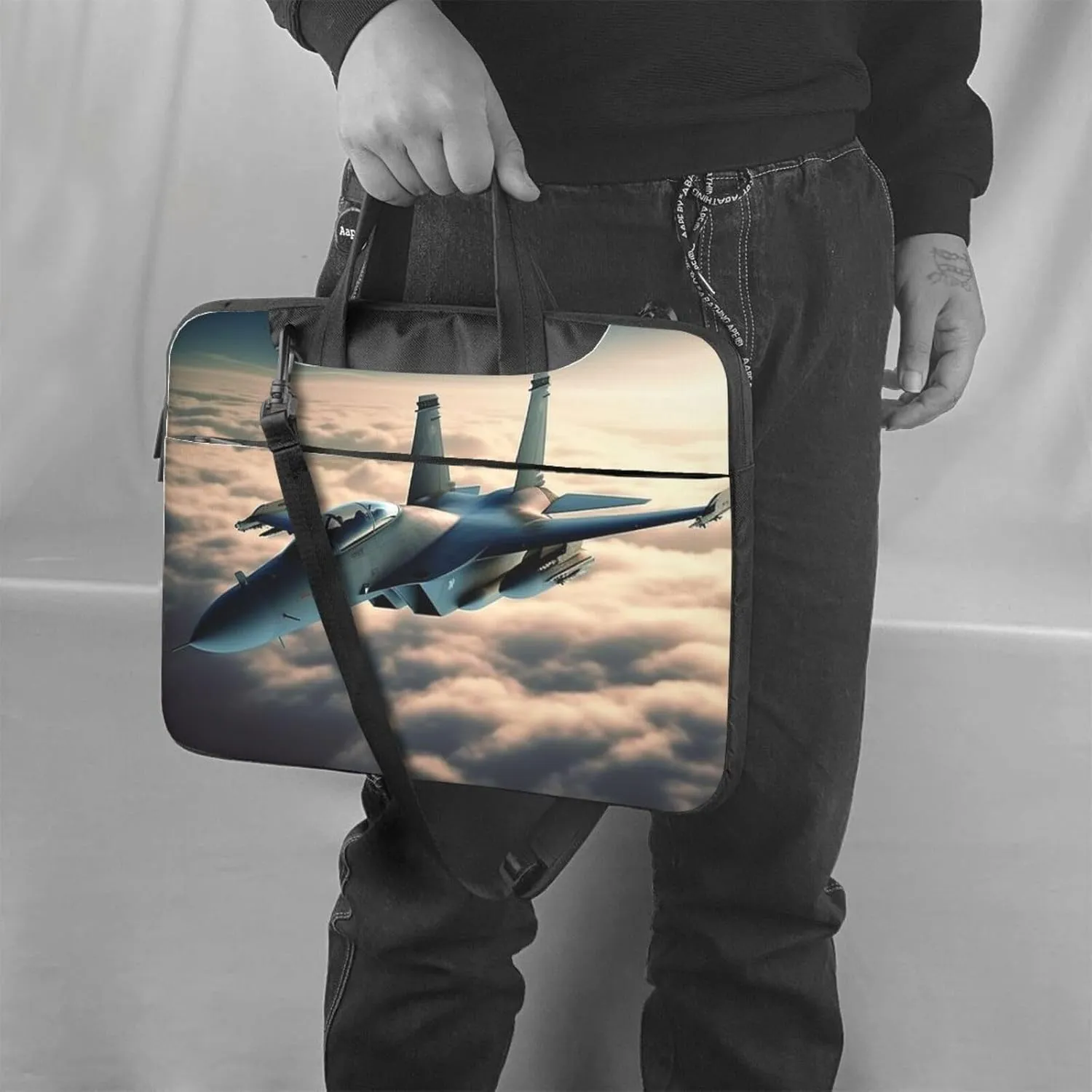 Aircraft Fighter Jets Print Laptop Shoulder Bag With Shoulder Strap Briefcase Slim Computer Bag For Women Men
