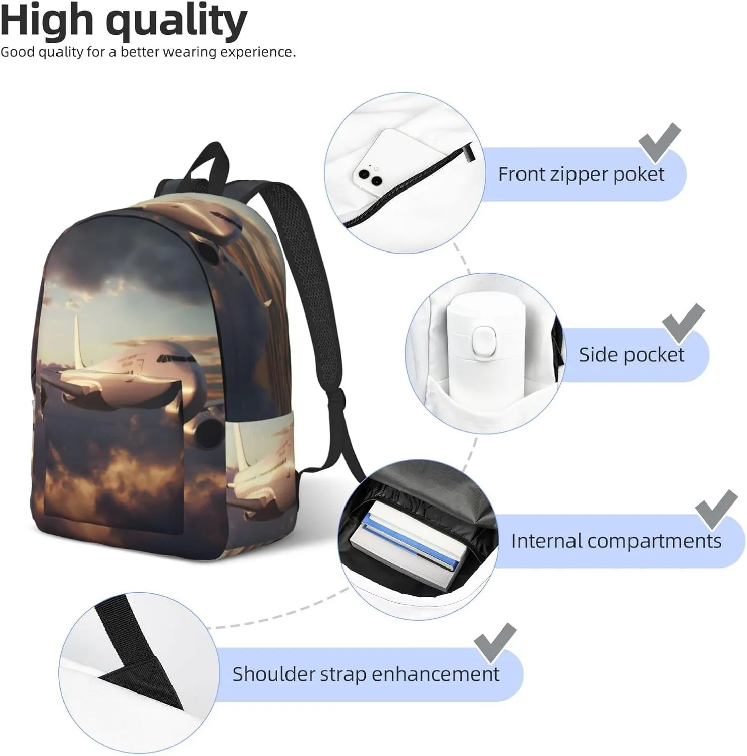 Airplane Backpack with Adjustable Straps, Suitable for Travel Picnics Activities
