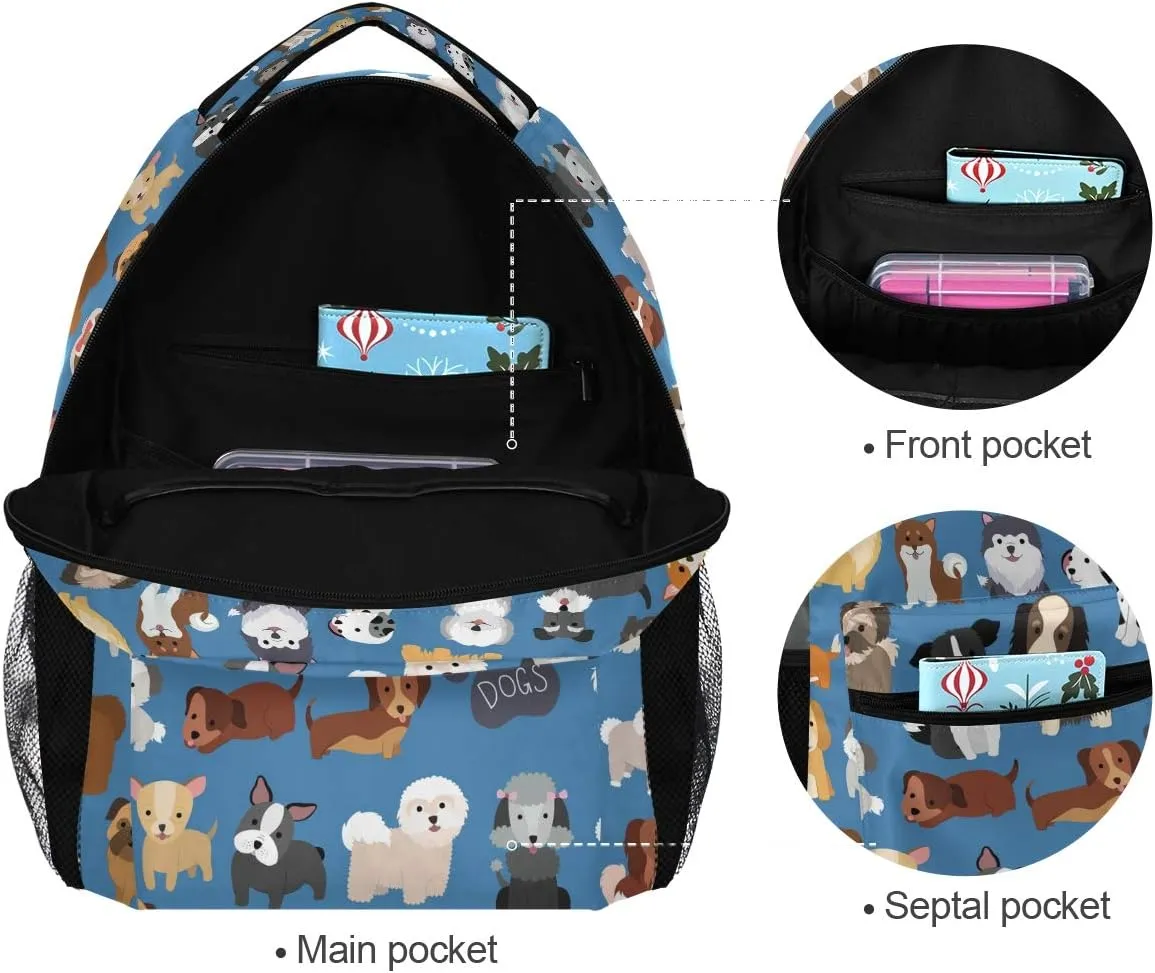 ALAZA Cute Doodle Dog Print Puppy Animal Large Backpack for Kids Boys Girls Student Personalized Laptop iPad Tablet Travel School Bag with Multiple Pockets