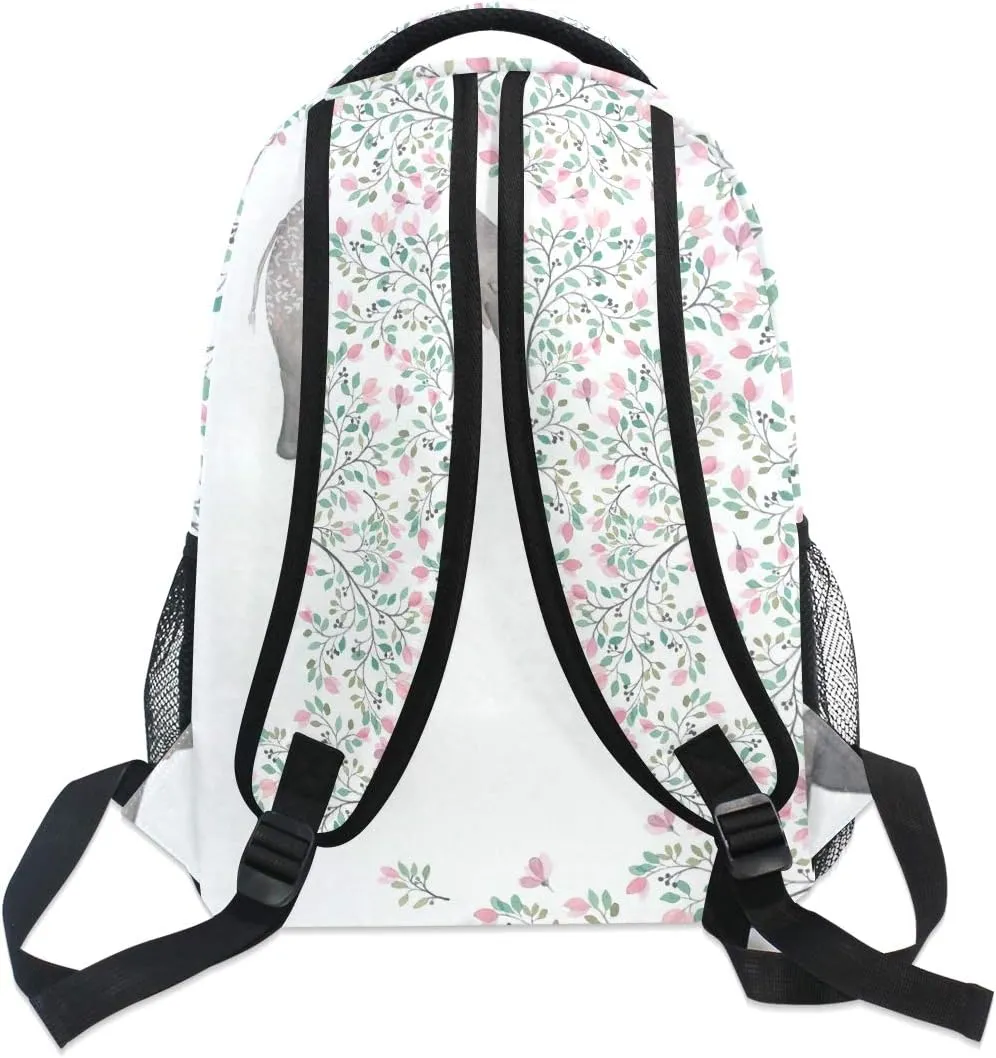 ALAZA Elephant With Flowers Floral White Stylish Large Backpack Personalized Laptop iPad Tablet Travel School Bag with Multiple Pockets