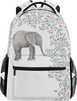 ALAZA Elephant With Flowers Floral White Stylish Large Backpack Personalized Laptop iPad Tablet Travel School Bag with Multiple Pockets