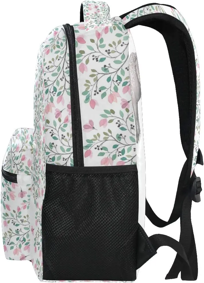 ALAZA Elephant With Flowers Floral White Stylish Large Backpack Personalized Laptop iPad Tablet Travel School Bag with Multiple Pockets