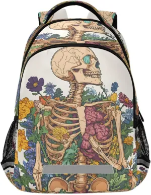 ALAZA Skull Flower Viscera Backpack for Boys Girls Students Elementary School Bag Kids Bookbag Travel Daypack