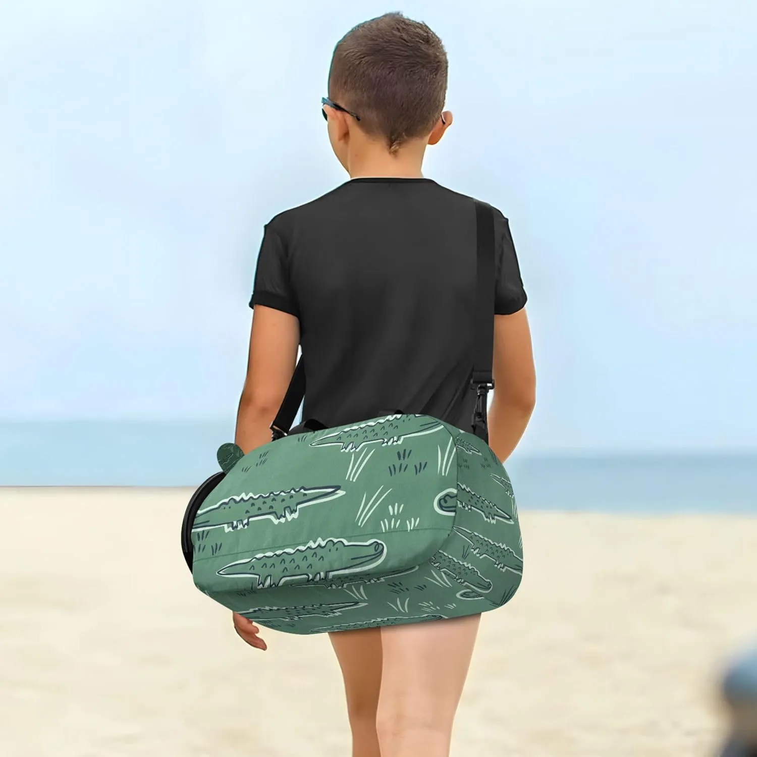 Alligator Crocodile Dinosaur Gym Duffel Bag with Shoes Compartment Large Capacity Weekender Overnight Range Bag for Boys and Girls