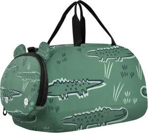 Alligator Crocodile Dinosaur Gym Duffel Bag with Shoes Compartment Large Capacity Weekender Overnight Range Bag for Boys and Girls