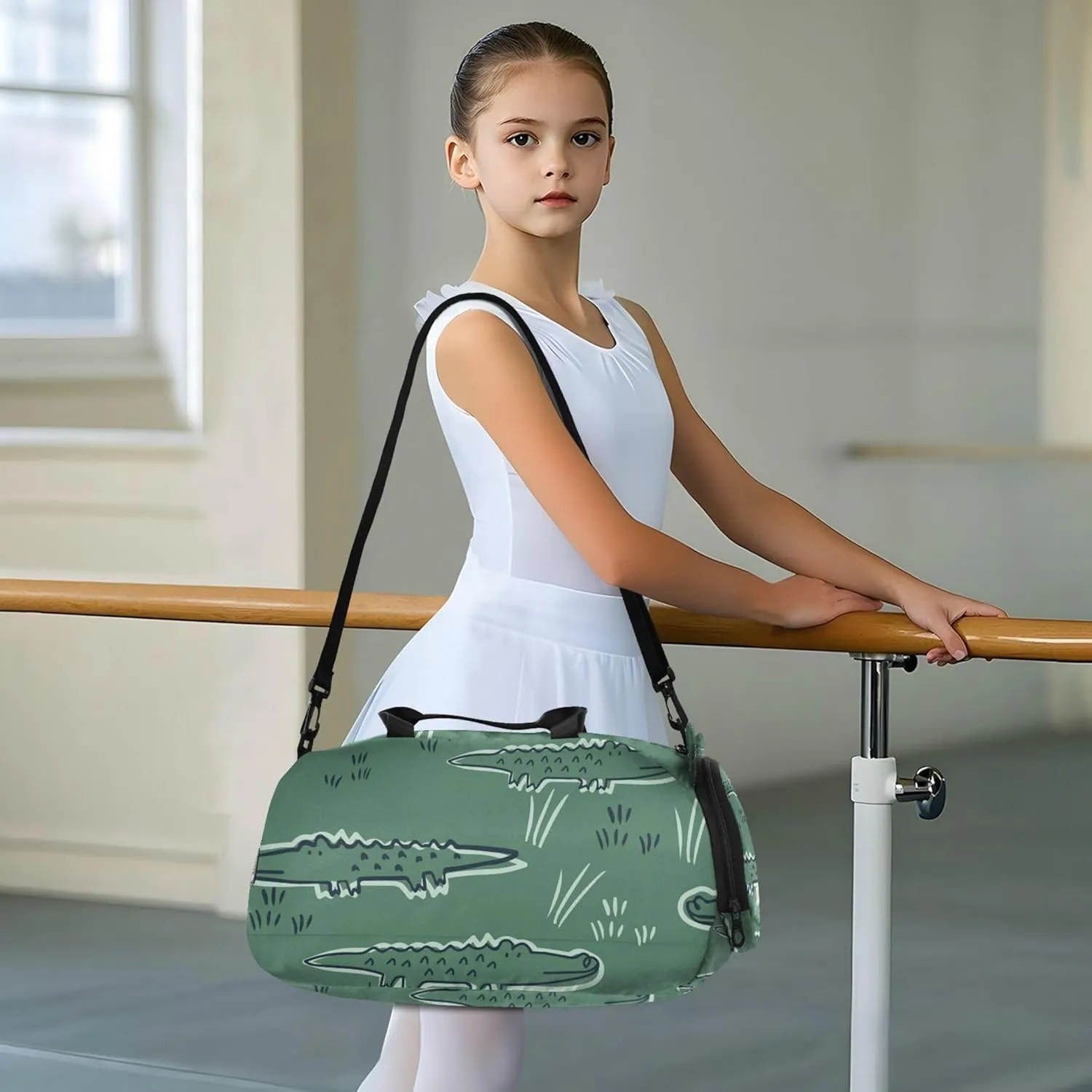 Alligator Crocodile Dinosaur Gym Duffel Bag with Shoes Compartment Large Capacity Weekender Overnight Range Bag for Boys and Girls