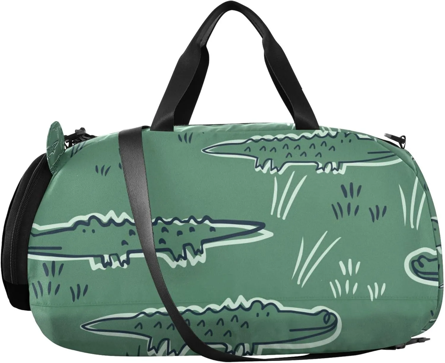 Alligator Crocodile Dinosaur Gym Duffel Bag with Shoes Compartment Large Capacity Weekender Overnight Range Bag for Boys and Girls