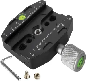 Aluminium 2.75''/70mm Arca Swiss Quick Release Clamp, Arca QR Clamp 3/8-inch with 1/4-inch Screw and Bubble Level, Adjustable Lever Knob, Compatible with Arca-Swiss Plate Tripod Ball Head