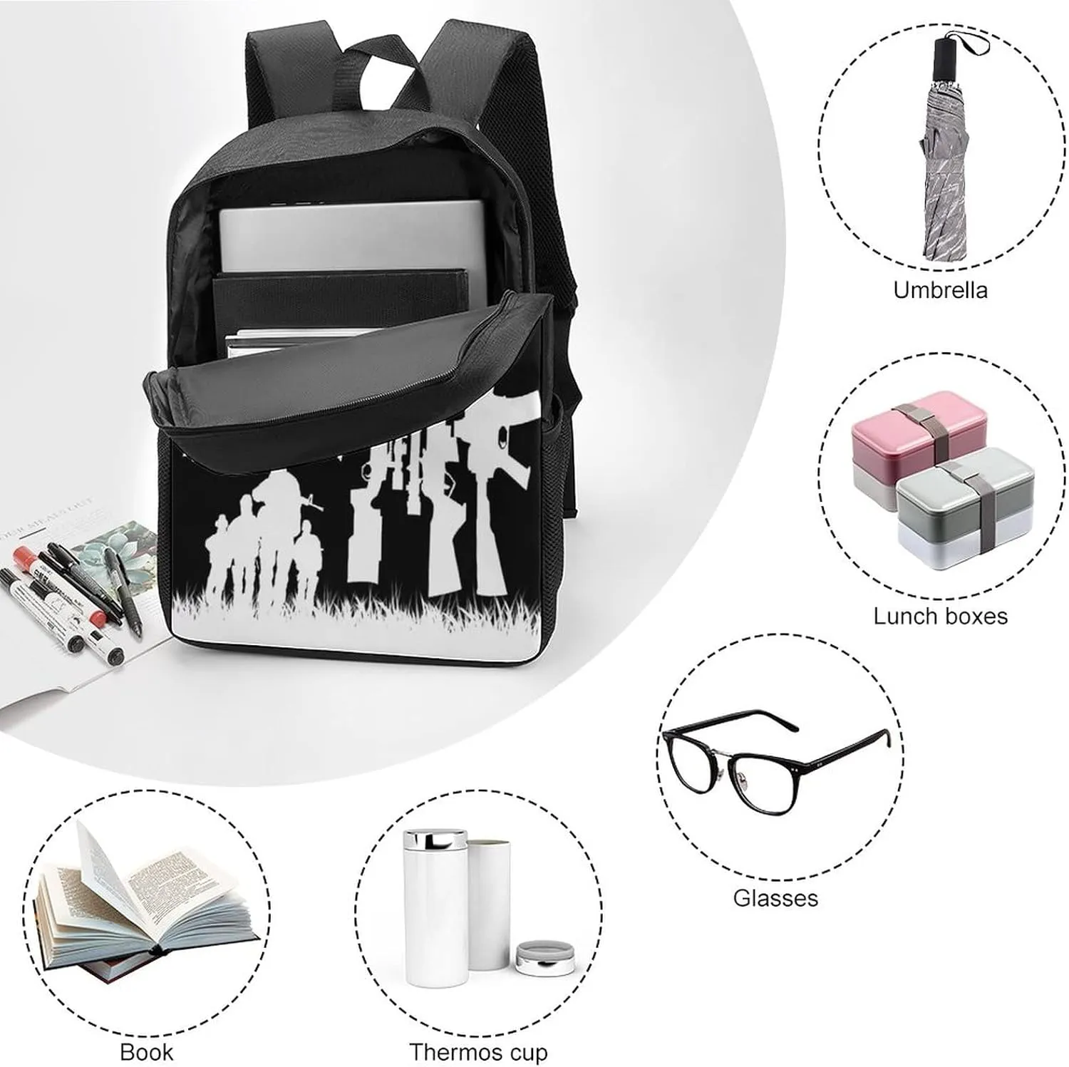 American Flag And Gun Pattern Backpack with Adjustable Straps, Suitable for Travel Picnics Activities