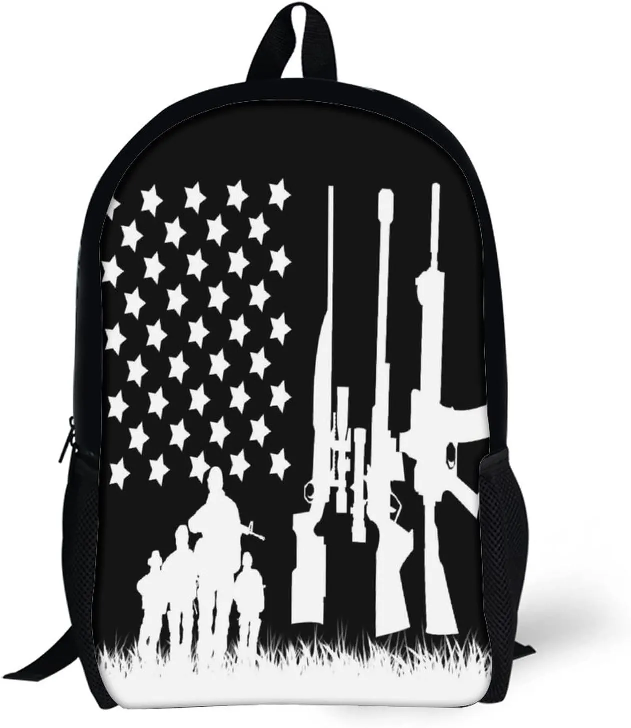 American Flag And Gun Pattern Backpack with Adjustable Straps, Suitable for Travel Picnics Activities
