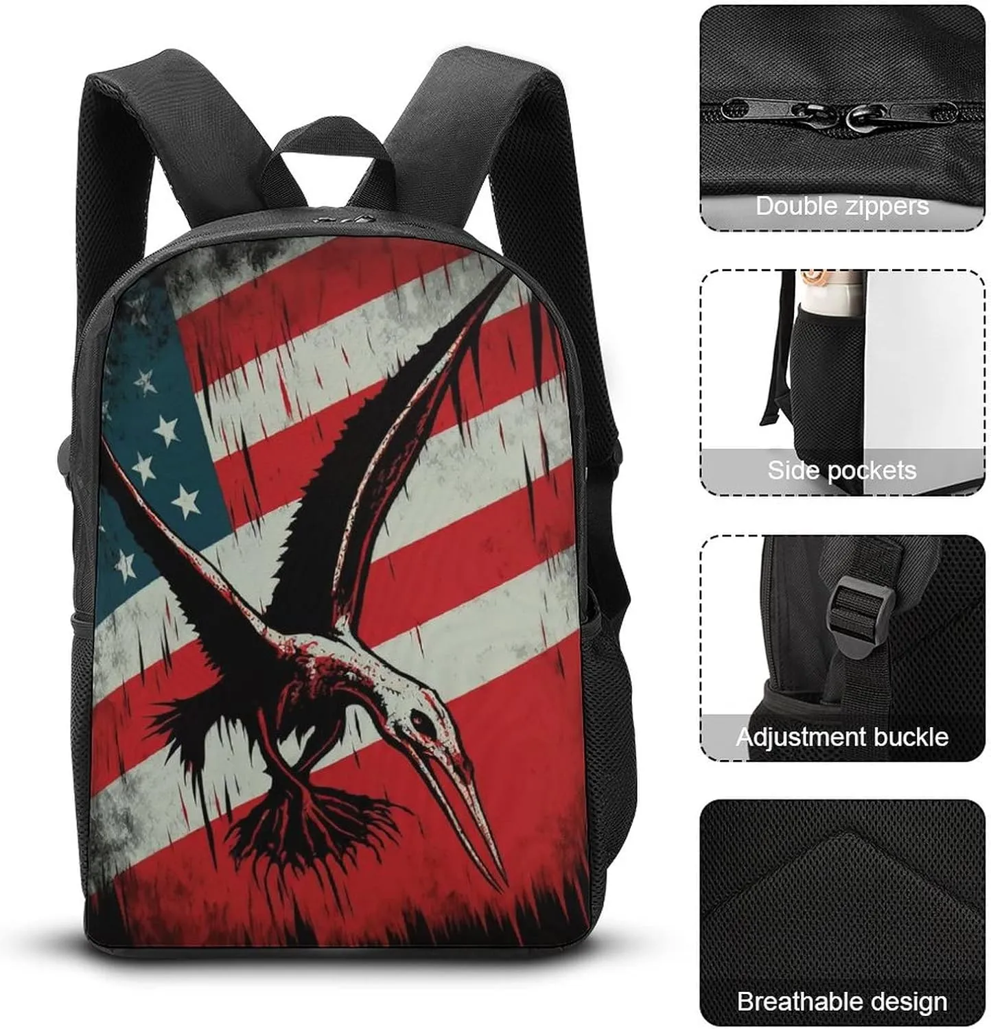 American Flag Backpack with Adjustable Straps, Suitable for Travel Picnics Activities