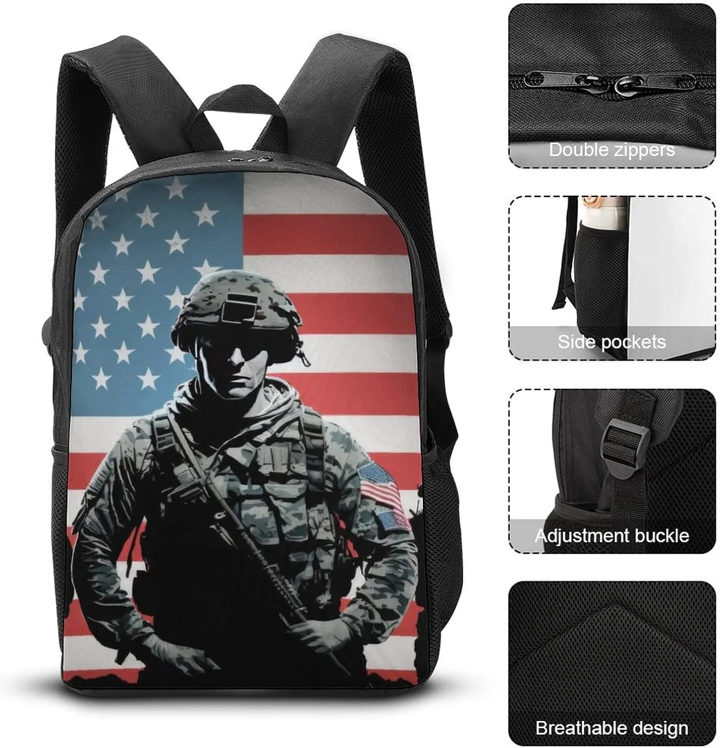American Flag Veterans Day Backpack with Adjustable Straps, Suitable for Travel Picnics Activities
