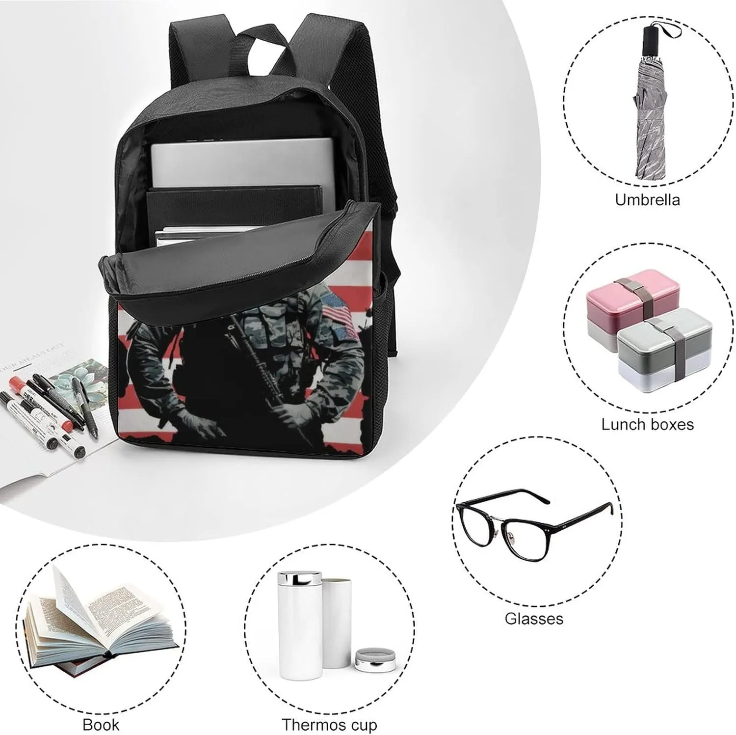 American Flag Veterans Day Backpack with Adjustable Straps, Suitable for Travel Picnics Activities