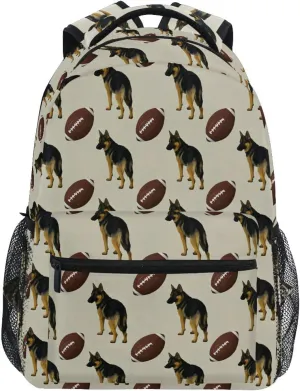 American Football German Shepherd Dog Backpack 3rd 4th 5th Grade School Bookbag Travel Laptop Daypack Bag Purse for Boys Girls Teens
