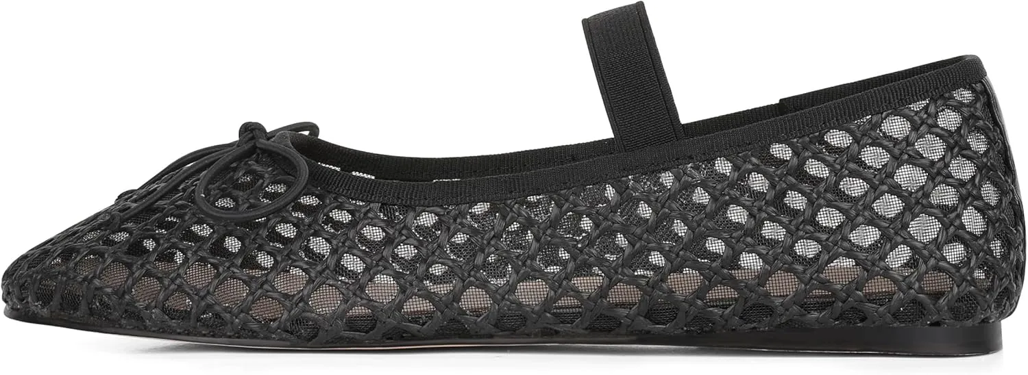 AMINUGAL Raffia Ballet Flats Shoes for Women Dressy Comfortable Woven Straw Women's Flats with Elastic Strap Mesh Flats Bows Raffia Mary Jane Flats Women Ballerina Flats for Women