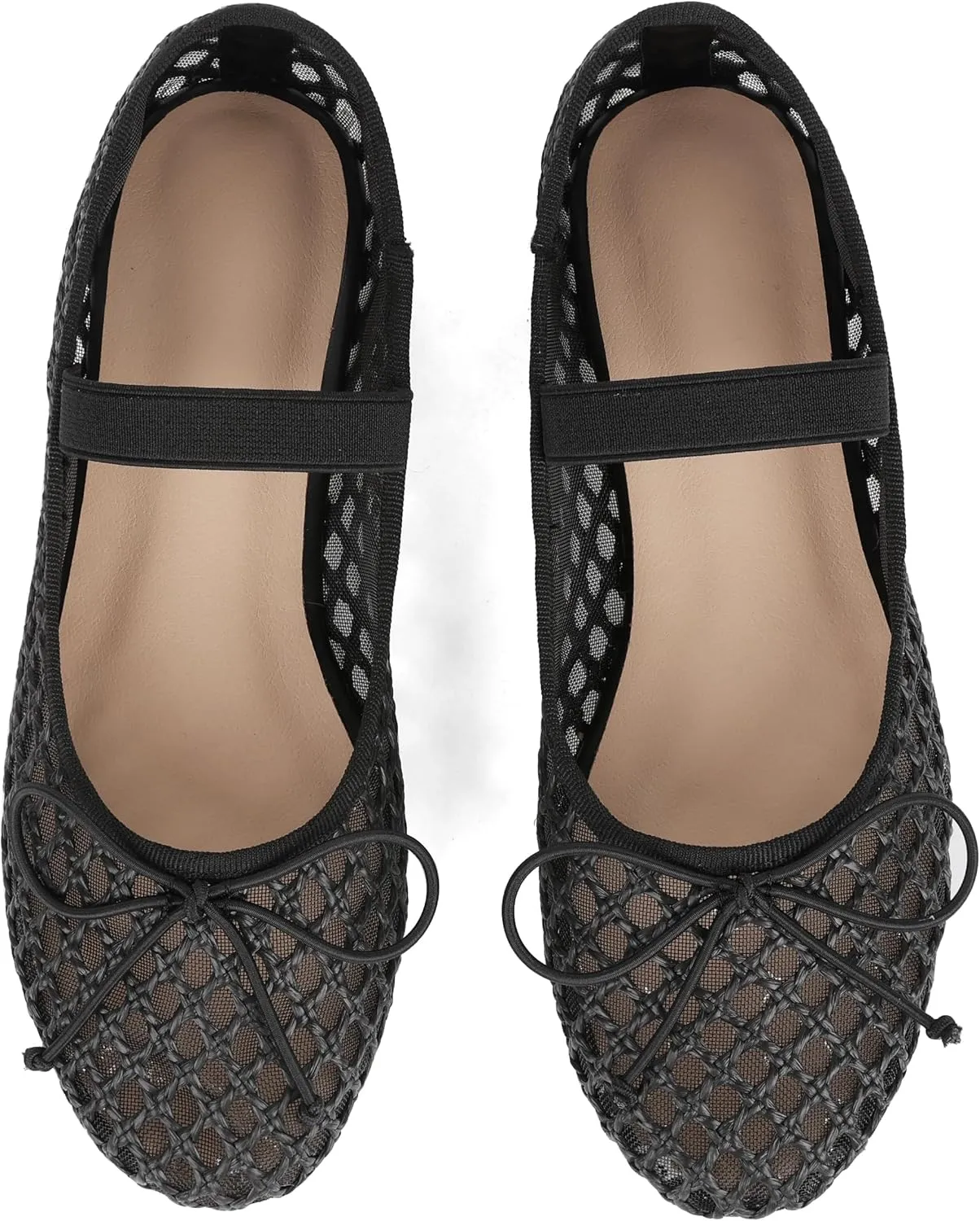 AMINUGAL Raffia Ballet Flats Shoes for Women Dressy Comfortable Woven Straw Women's Flats with Elastic Strap Mesh Flats Bows Raffia Mary Jane Flats Women Ballerina Flats for Women