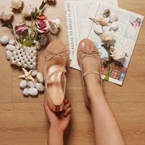 AMINUGAL Raffia Ballet Flats Shoes for Women Dressy Comfortable Woven Straw Women's Flats with Elastic Strap Mesh Flats Bows Raffia Mary Jane Flats Women Ballerina Flats for Women
