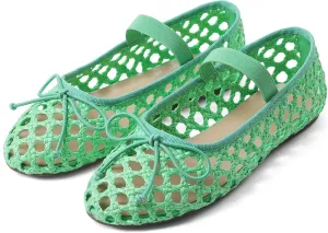 AMINUGAL Raffia Ballet Flats Shoes for Women Dressy Comfortable Woven Straw Women's Flats with Elastic Strap Mesh Flats Bows Raffia Mary Jane Flats Women Ballerina Flats for Women