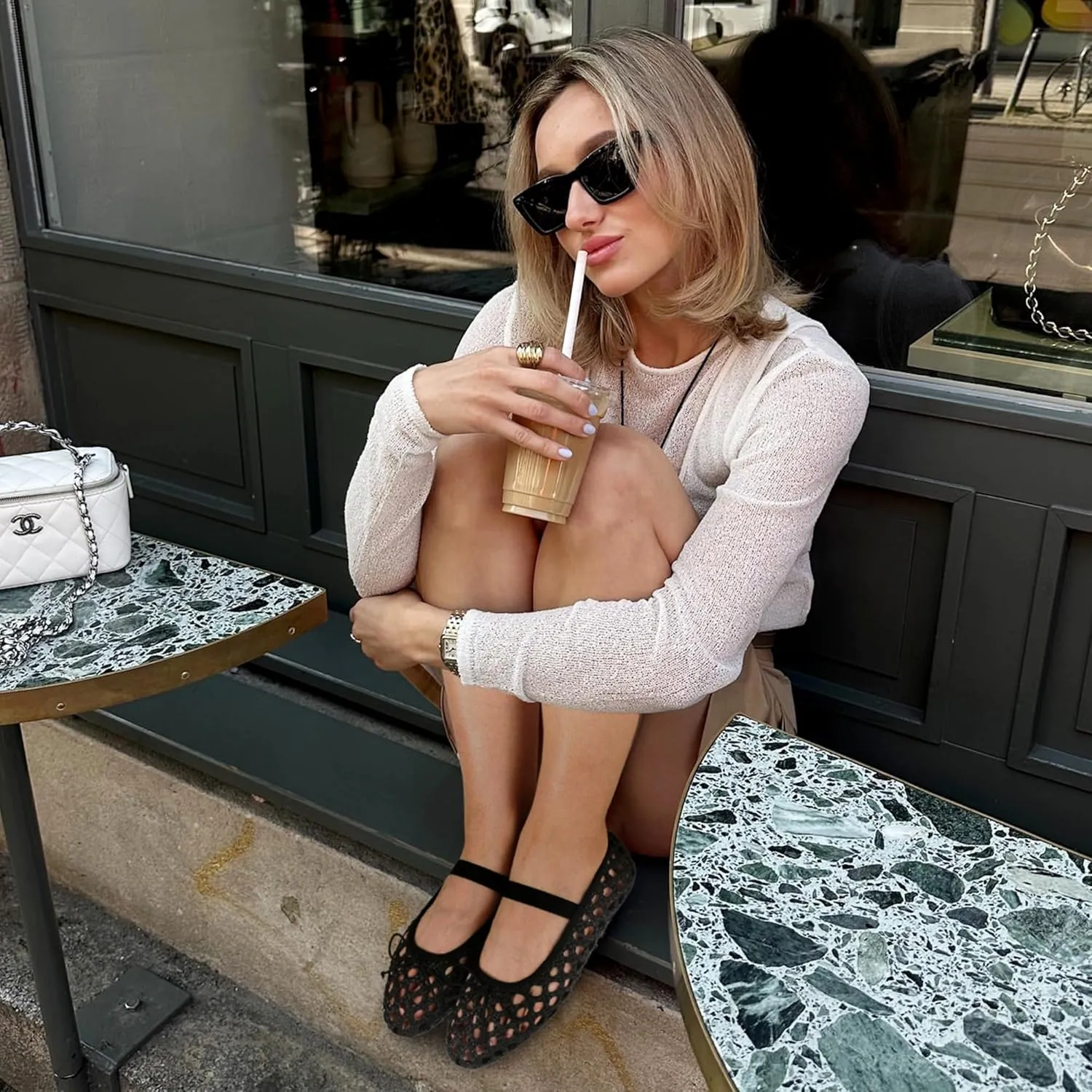 AMINUGAL Raffia Ballet Flats Shoes for Women Dressy Comfortable Woven Straw Women's Flats with Elastic Strap Mesh Flats Bows Raffia Mary Jane Flats Women Ballerina Flats for Women