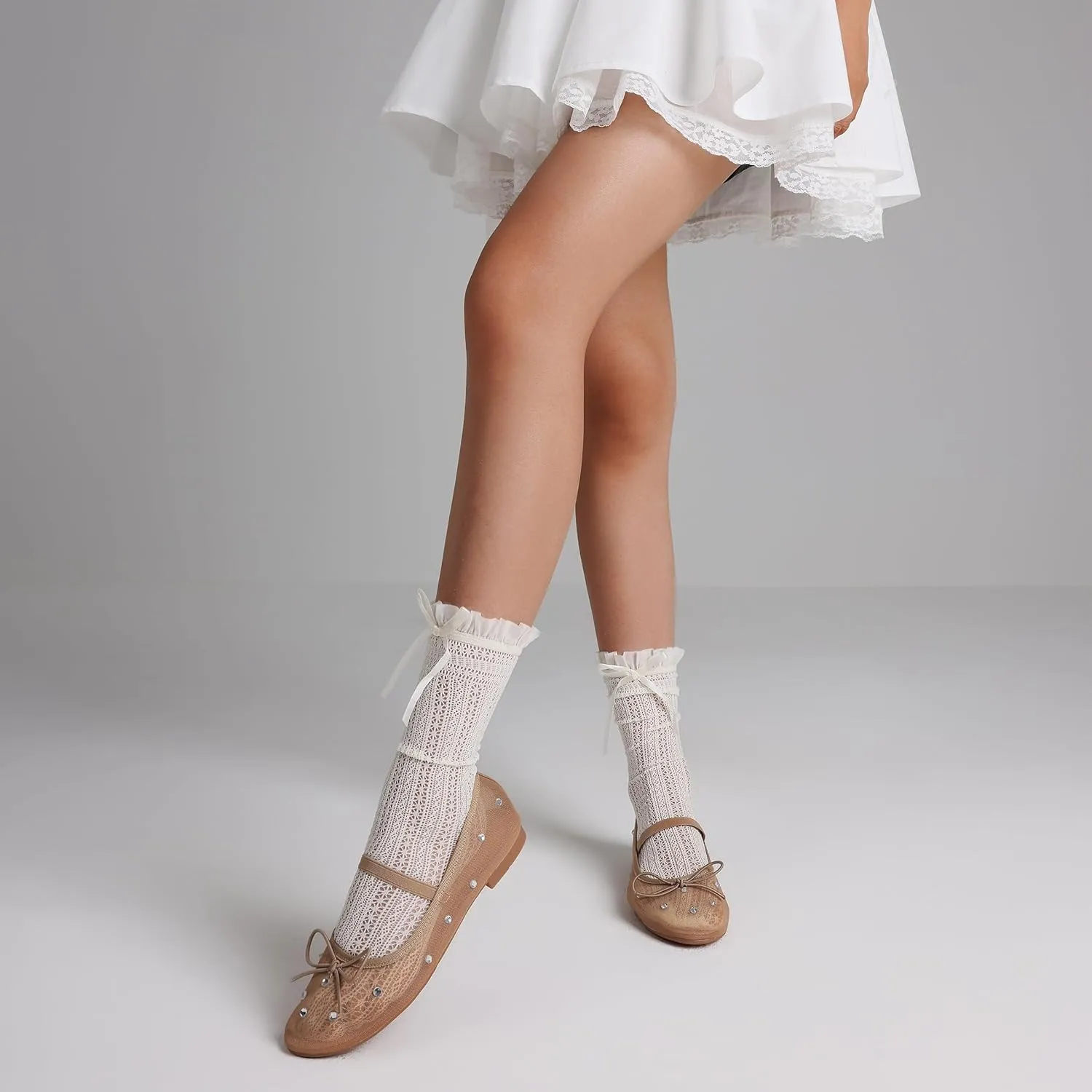 AMINUGAL Raffia Ballet Flats Shoes for Women Dressy Comfortable Woven Straw Women's Flats with Elastic Strap Mesh Flats Bows Raffia Mary Jane Flats Women Ballerina Flats for Women