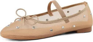 AMINUGAL Raffia Ballet Flats Shoes for Women Dressy Comfortable Woven Straw Women's Flats with Elastic Strap Mesh Flats Bows Raffia Mary Jane Flats Women Ballerina Flats for Women