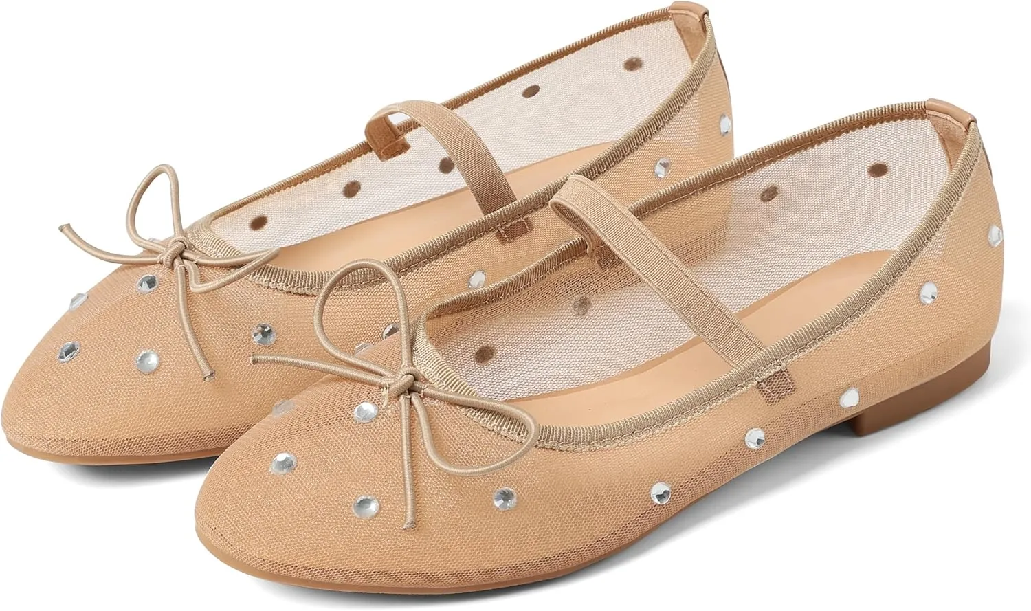 AMINUGAL Raffia Ballet Flats Shoes for Women Dressy Comfortable Woven Straw Women's Flats with Elastic Strap Mesh Flats Bows Raffia Mary Jane Flats Women Ballerina Flats for Women