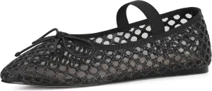 AMINUGAL Raffia Ballet Flats Shoes for Women Dressy Comfortable Woven Straw Women's Flats with Elastic Strap Mesh Flats Bows Raffia Mary Jane Flats Women Ballerina Flats for Women