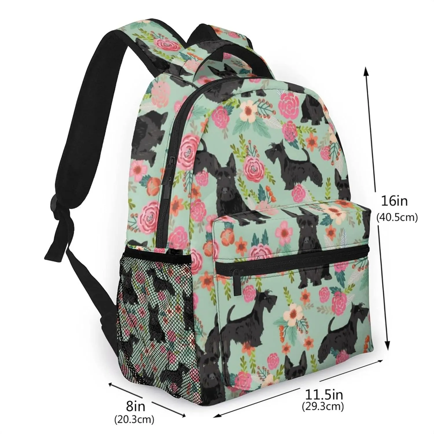 AMRANDOM Black Scottie Dog Backpack Travel Laptop Backpack Durable Water Resistant College Backpack Laptop Bag for Women Men
