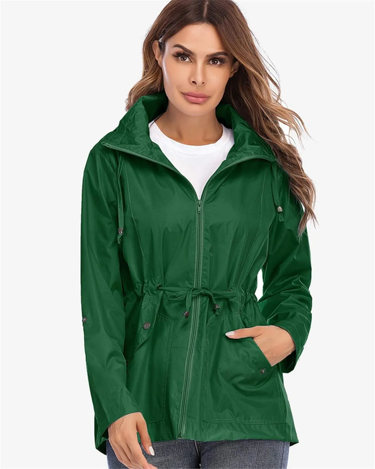 Andongnywell Women's Waterproof Waistcoat Hooded Breathable mesh Outdoor Hiking Rainproof Jackets Outwear