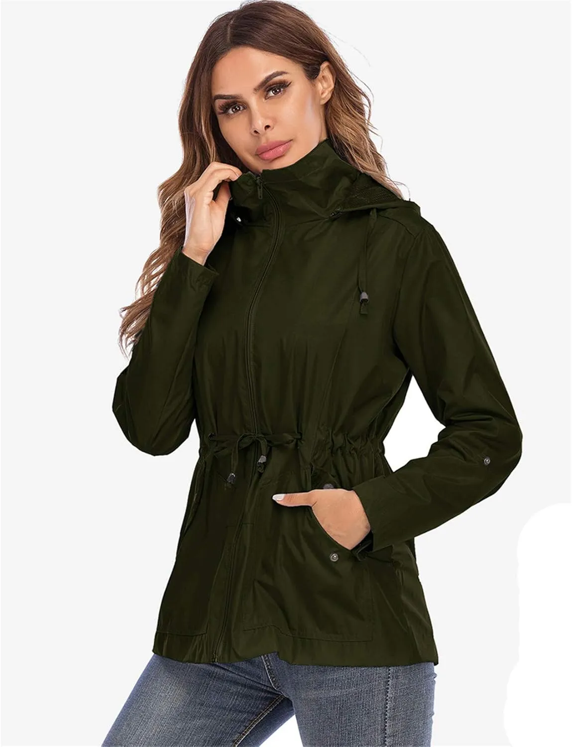 Andongnywell Women's Waterproof Waistcoat Hooded Breathable mesh Outdoor Hiking Rainproof Jackets Outwear