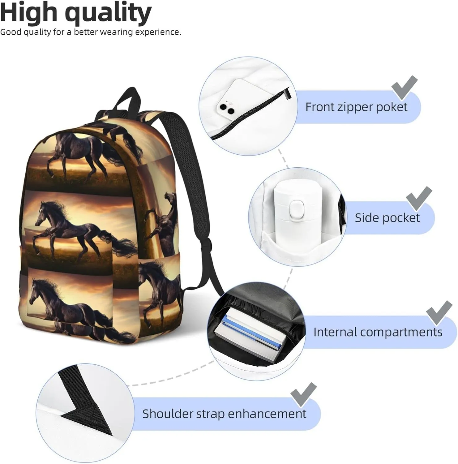 Animal Horse Backpack with Adjustable Straps, Suitable for Travel Picnics Activities