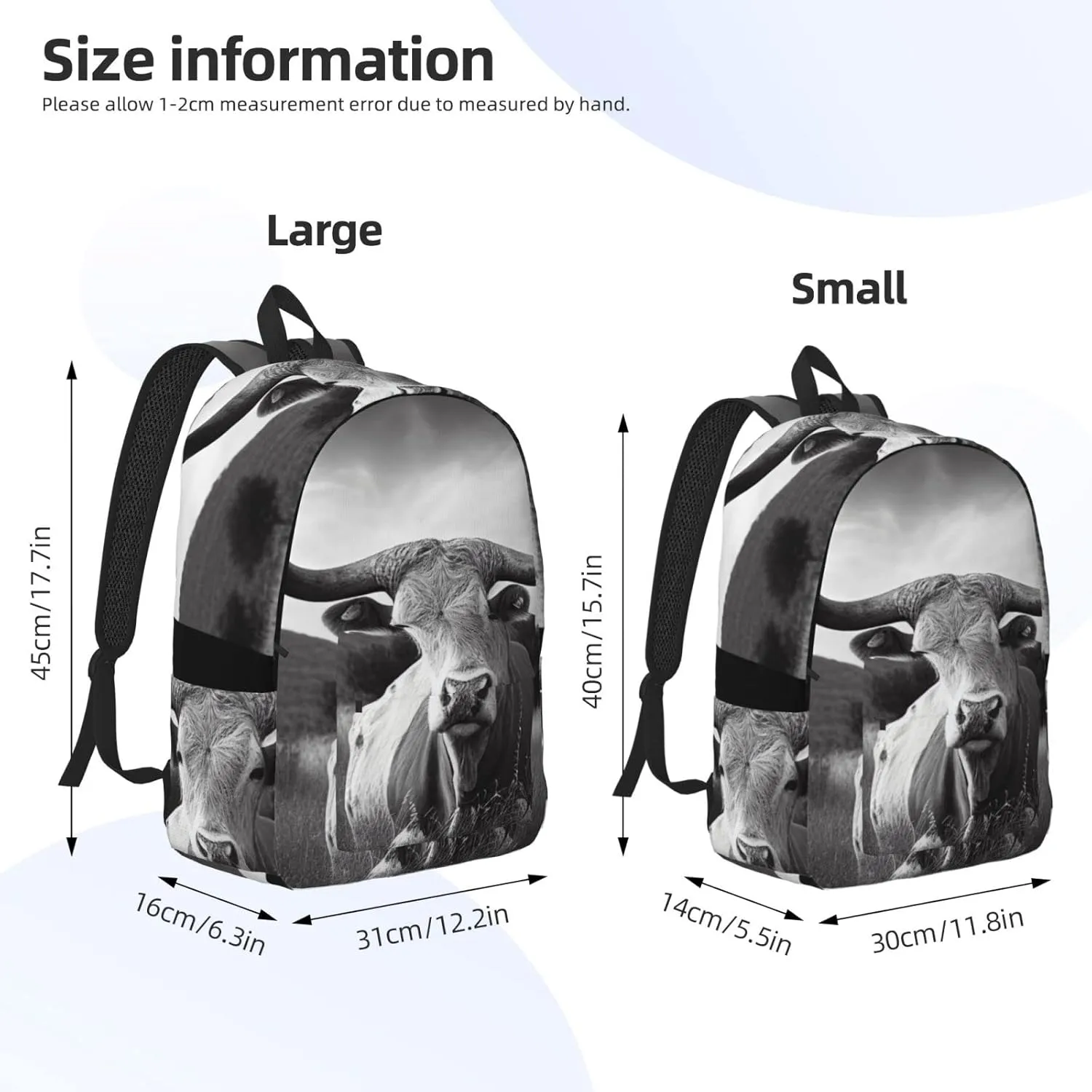 Animal Texas Longhorn Backpack with Adjustable Straps, Suitable for Travel Picnics Activities