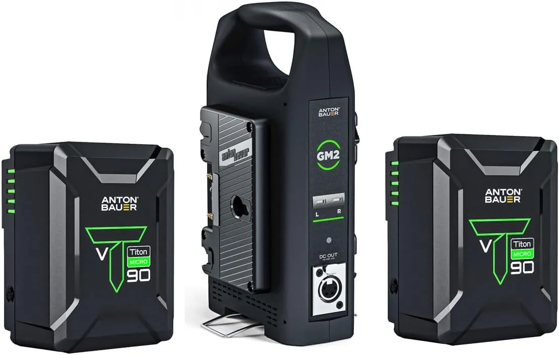 Anton Bauer 2X Titon Micro 90 14.4V 98Wh V-Mount Batteries, Bundle VM2 Dual Charger