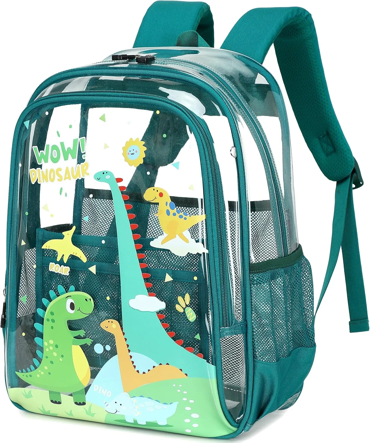 AO ALI VICTORY Clear Backpack for School,PVC Transparent Kids Bookbag for Girls Boys Cute Toddler Back Pack Kindergarten Elementary Schoolbag Stadium Approved See Through Backpacks,Green Dinosaur