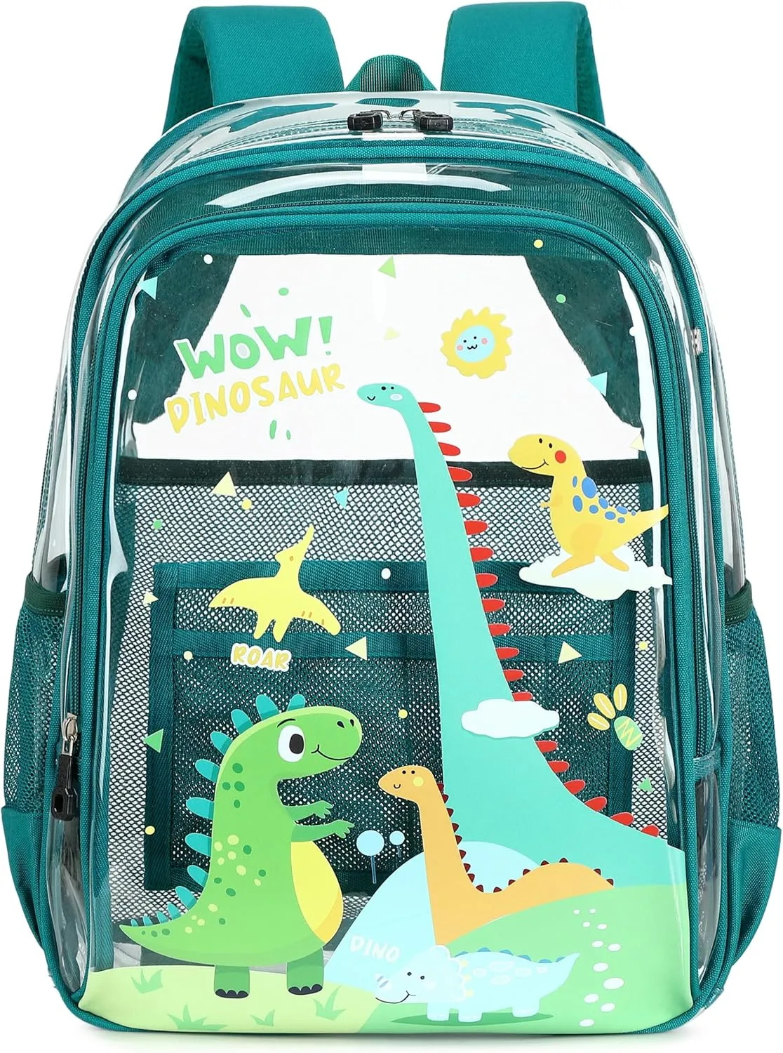AO ALI VICTORY Clear Backpack for School,PVC Transparent Kids Bookbag for Girls Boys Cute Toddler Back Pack Kindergarten Elementary Schoolbag Stadium Approved See Through Backpacks,Green Dinosaur