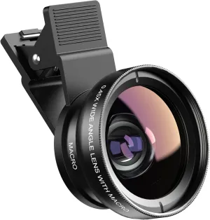 Apexel Phone Camera Lens, 2 in 1 Cell Phone Clip-on Lens Kit 0.45X Wide Angle Lens 140°  12.5X Macro Lens Clip-on iPhone Lens for iPhone Samsung and Most of Android Smartphone
