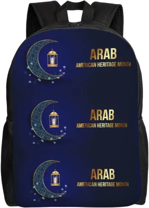 Arab American Heritage Month Backpack for Women Men Worker Teacher Business Travel Backpacks Shoulders Bag Daypack Bookbag with Mesh Pockets, Black