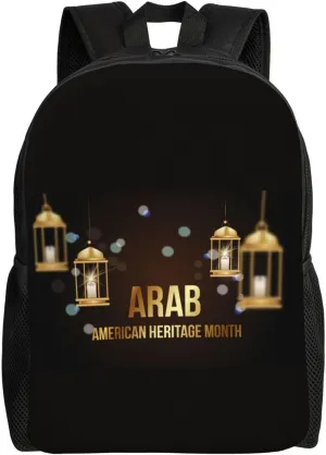 Arab American Heritage Month Backpack for Women Men Worker Teacher Business Travel Backpacks Shoulders Bag Daypack Bookbag with Mesh Pockets