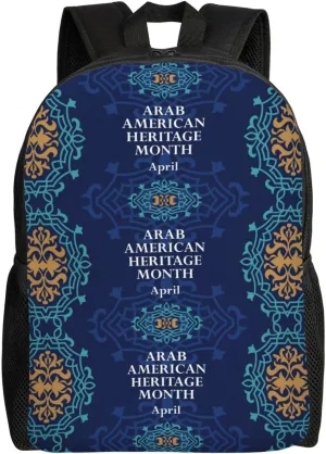 Arab American Heritage Month Backpack for Women Men Worker Teacher Business Travel Backpacks Shoulders Bag Daypack Bookbag with Mesh Pockets