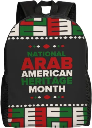 Arab American Heritage Month Backpack for Women Men Worker Teacher Business Travel Backpacks Shoulders Bag Daypack Bookbag with Mesh Pockets