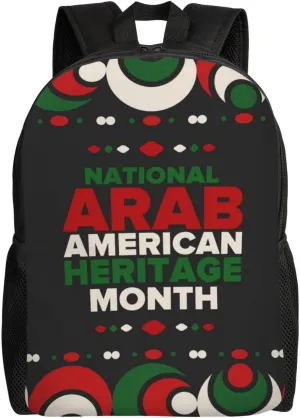 Arab American Heritage Month Backpack for Women Men Worker Teacher Business Travel Backpacks Shoulders Bag Daypack Bookbag with Mesh Pockets