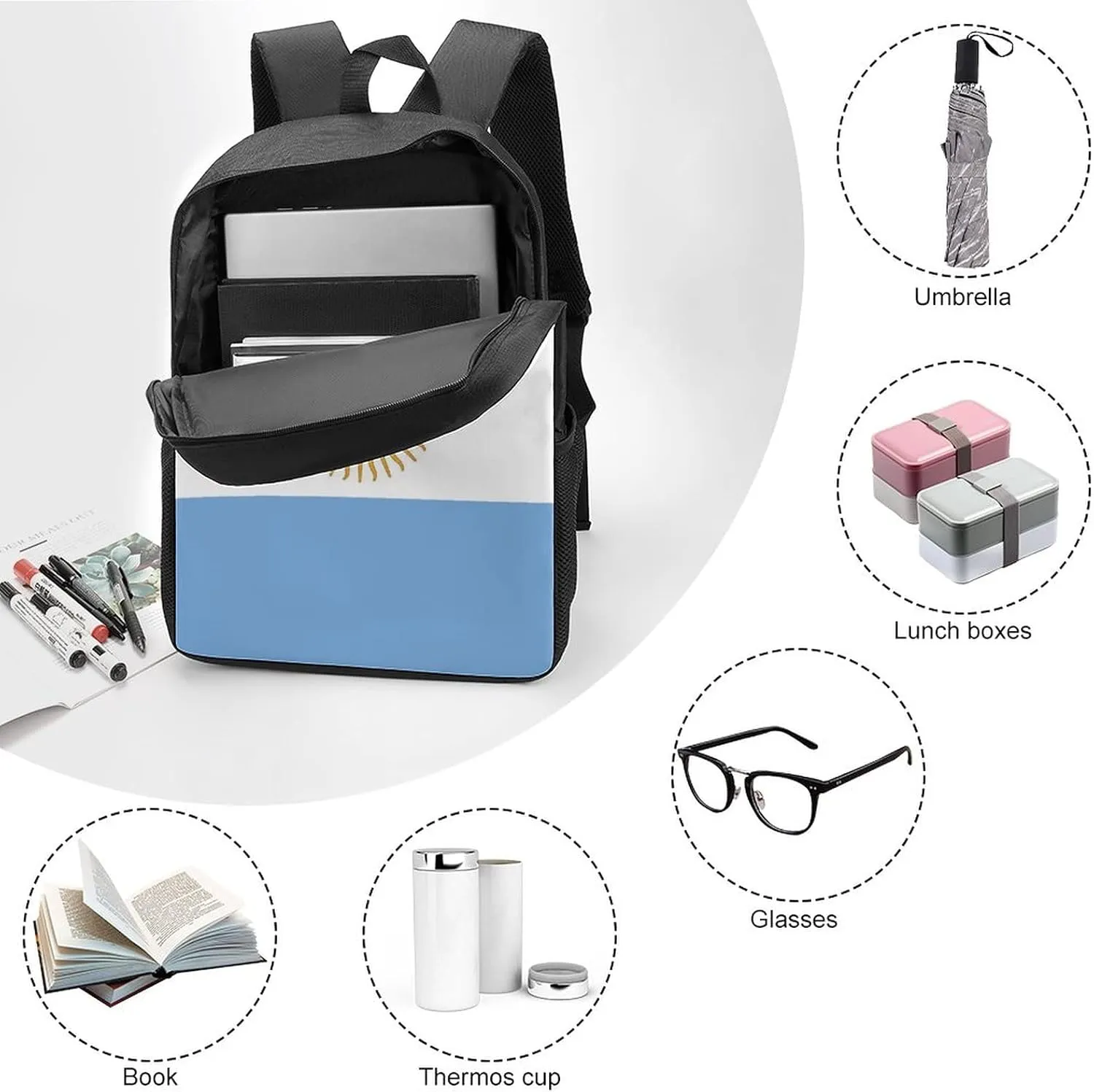 Argentina Flag Backpack with Adjustable Straps, Suitable for Travel Picnics Activities