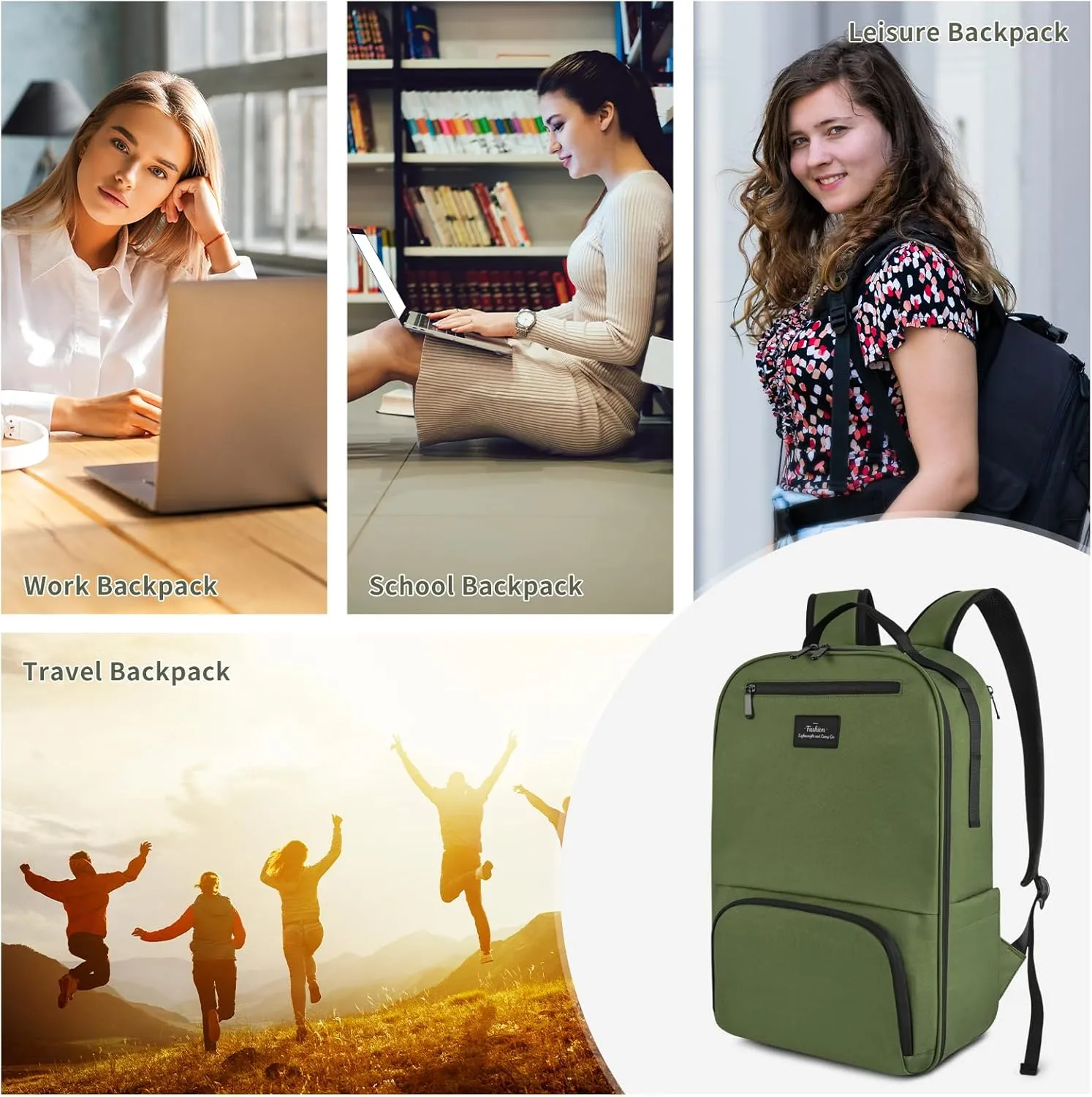 Army Green Backpack for Men, School Backpack for Men Boys, Water Resistant Backpacks with Anti Theft Back Hidden Pockets, College, Work, Business, Laptop Backpack for Teens