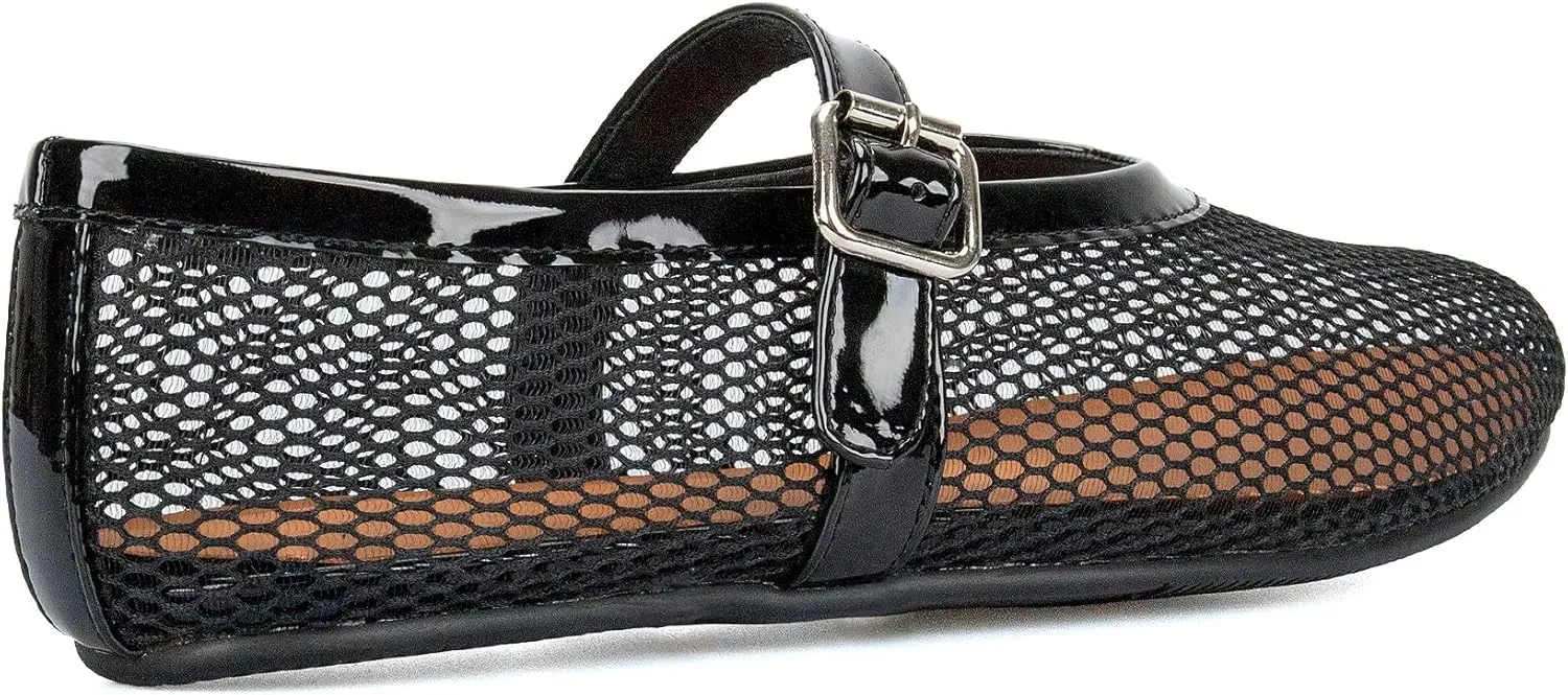 Arqa Women's Rhinestone Ballet Flats Sparkly Crystals Ballerina Shoes Buckled Straps Mesh Mary Jane Flat Casual Low Heels