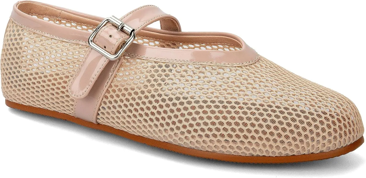 Arqa Women's Rhinestone Ballet Flats Sparkly Crystals Ballerina Shoes Buckled Straps Mesh Mary Jane Flat Casual Low Heels