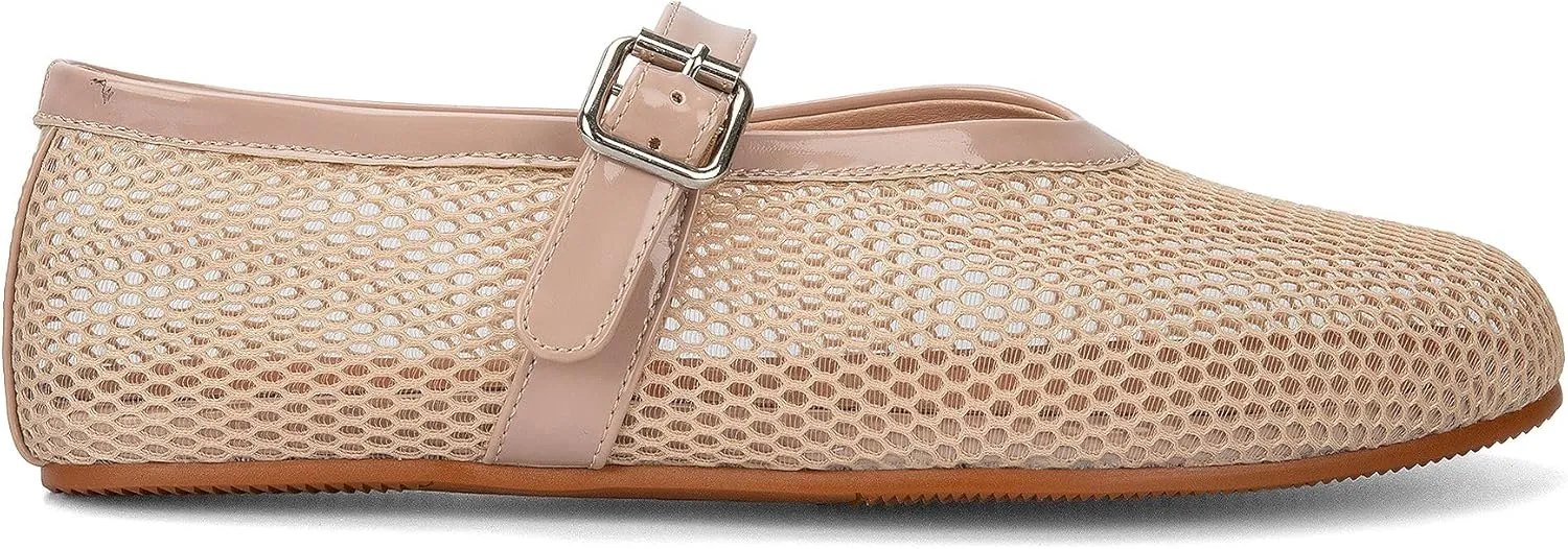 Arqa Women's Rhinestone Ballet Flats Sparkly Crystals Ballerina Shoes Buckled Straps Mesh Mary Jane Flat Casual Low Heels