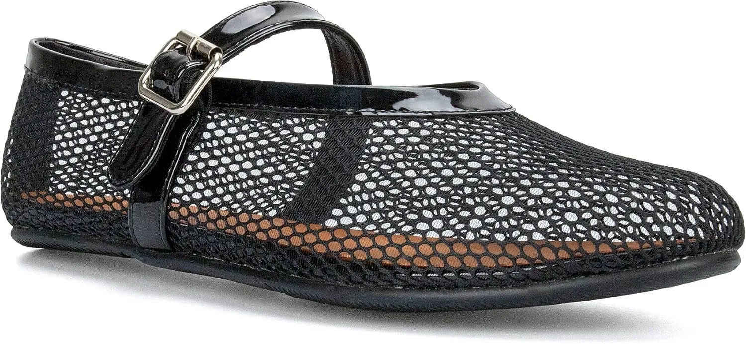 Arqa Women's Rhinestone Ballet Flats Sparkly Crystals Ballerina Shoes Buckled Straps Mesh Mary Jane Flat Casual Low Heels