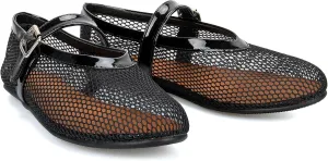 Arqa Women's Rhinestone Ballet Flats Sparkly Crystals Ballerina Shoes Buckled Straps Mesh Mary Jane Flat Casual Low Heels