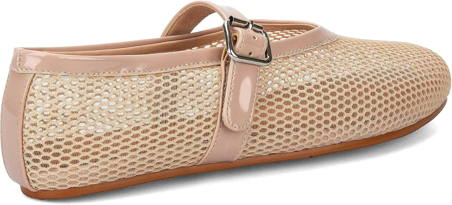 Arqa Women's Rhinestone Ballet Flats Sparkly Crystals Ballerina Shoes Buckled Straps Mesh Mary Jane Flat Casual Low Heels