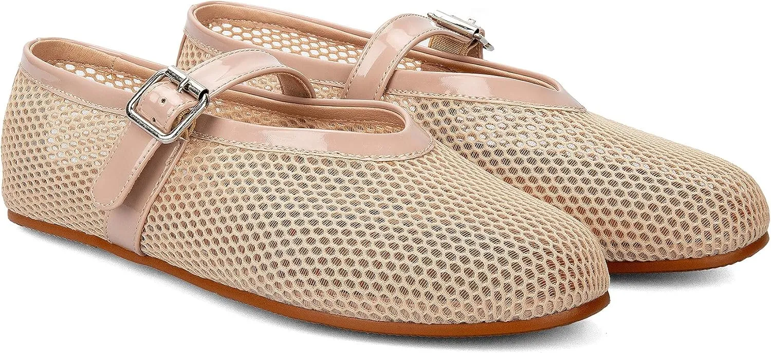 Arqa Women's Rhinestone Ballet Flats Sparkly Crystals Ballerina Shoes Buckled Straps Mesh Mary Jane Flat Casual Low Heels